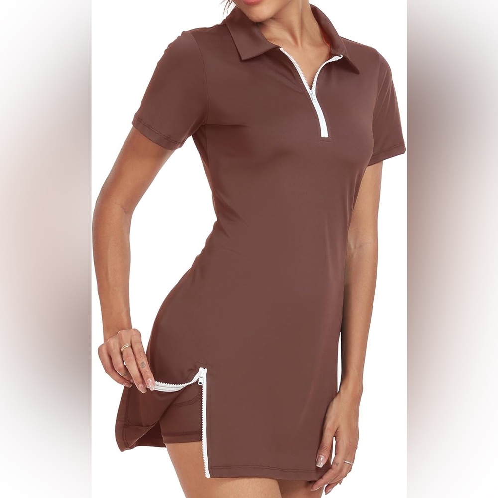 Brown Polo Zip-Front Mini Dress